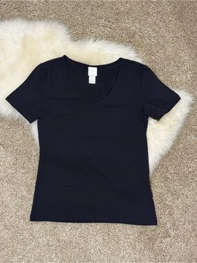 H&M Women’s Dark NAVY V-Neck Cotton Blend Short Sleeve Tee Size S